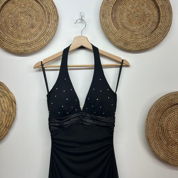 NWT Vintage Y2K 2000s Taboo Black Asymmetrical Halter Hi-Low Maxi Dress Small - Picture 3 of 9